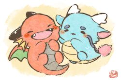  chibi closed_eyes commentary_request dragon eastern_dragon full_body highres hotathino no_humans open_mouth original simple_background western_dragon yellow_background 