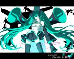  1girl airplane aqua_eyes aqua_hair bomber detached_sleeves eto hatsune_miku headphones headset koi_wa_sensou_(vocaloid) long_hair megaphone necktie skirt solo thighhighs tu-95 twintails very_long_hair vocaloid zettai_ryouiki 