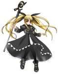  bardiche black_legwear blush fate_testarossa gothic legs long_hair mahou_shoujo_lyrical_nanoha pantyhose skirt twintails weapon 