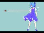  blue_hair cirno cyan giantess hakurei_reimu minigirl ribbon ribbons short_hair touhou wings yasuyuki 
