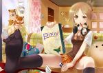  brown_eyes brown_hair feet hamster headphones oekaki_musume original paintbrush pooru porurin_(do-desho) pov_feet short_hair socks solo 