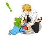  backpack bag blonde_hair child chiyo_chichi gacha-pinn126 green_eyes green_hair koiwai_yotsuba necktie quad_tails randoseru shirt yanda yotsubato! 