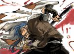  blue_hair cloak headband hunched_over japanese_clothes kamina male red_eyes sword tehryu tengen_toppa_gurren_lagann weapon 