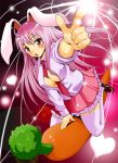  between_breasts bunny_ears carrot foreshortening hands long_hair necktie pink_hair pointing rabbit_ears red_eyes reisen_udongein_inaba saipin skirt solo thigh-highs thighhighs touhou 