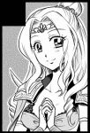  female final_fantasy final_fantasy_iv hair_bun hair_ornament long_hair monochrome ponytail rosa_farrell shoulder_pads solo souchi tiara 