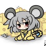  animal_ears cheese chibi costume jeweled_pagoda jewelry lowres mouse mouse_ears nazrin pendant tail tiger_costume tiger_print touhou yanagi_(artist) 
