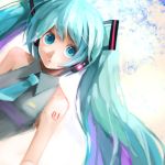  1girl aqua_eyes aqua_hair bad_id gum_(gmng) hatsune_miku headphones long_hair lowres necktie sleeveless solo twintails very_long_hair vocaloid 