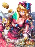  1girl aile_(crossroads) blonde_hair blue_eyes breasts dress flower gloves gold hair_ornament jewelry large_breasts long_hair necklace original rose solo 