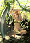  animal_ears anklet axe barefoot blonde_hair bra bracelet cat cat_ears cat_tail cute forest green_eyes jewelry jungle jungle_girl lingerie loincloth nature raybar tail weapon 