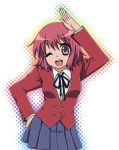  hand_on_hip kushieda_minori maru_(chocoam) purple_eyes red_hair redhead salute school_uniform short_hair toradora! violet_eyes wink 