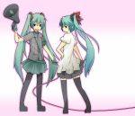  green_eyes green_hair hatsune_miku koi_wa_sensou_(vocaloid) lama_(kusuriya) long_hair looking_back megaphone pantyhose skirt thigh-highs thighhighs twintails vocaloid world_is_mine_(vocaloid) 