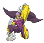  .hack//link abs bodysuit cape dark_skin gloves male muscle official_art purple_hair skin_tight trommel 