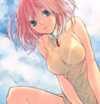  bare_shoulders choker clouds dress female final_fantasy final_fantasy_v green_eyes h・a・jim lenna_charlotte_tycoon pink_hair short_hair sky solo 