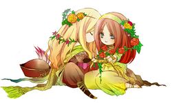   anna_(ff4) blonde_hair blue_eyes brown_hair couple dress closed_eyes female final_fantasy final_fantasy_iv flower gilbart_chris_von_muir hairband hat long_hair male nightingale_(artist) rose sitting  