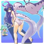  2girls ass blue_hair hairband looking_back lowres mantine moemon multiple_girls one-piece_swimsuit personification pokemon pokemon_(creature) pokemon_(game) pokemon_gsc remoraid swimsuit tenjou_ryuka 