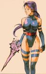  bengus breasts bridal_gauntlets capcom elbow_gloves energy_blade gloves glowing highleg highres leotard lipstick long_hair marvel marvel_vs._capcom marvel_vs._capcom_2 marvel_vs_capcom pink_eyes psylocke purple_hair skin_tight solo standing tattoo thigh-highs thighhighs x-men 