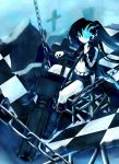  black_hair black_rock_shooter black_rock_shooter_(character) blue_eyes boots cannon chain chains coat glowing glowing_eyes long_hair midriff navel pale_skin scar shorts solo twintails yanphoenix 