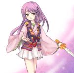  hair_ornament hairclip harukanaru_toki_no_naka_de kasuga_nozomi kuratsuka_riko long_hair purple_hair smile sword weapon 
