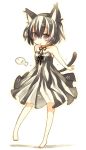  aruya_(flosrota) bad_id barefoot black_hair cat_ears dress grey_eyes open_mouth short_hair tail 