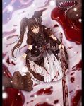  blood bow brown_hair dress frills gothic_lolita hat huge_weapon lolita_fashion long_hair mazakura_senju mini_top_hat monster ponytail red_eyes snow sword top_hat weapon 