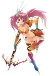  bent_over bow_(weapon) breasts cleavage crossbow hand_on_hip highres long_hair original penguin_caee pink_eyes pink_hair simple_background smile solo twintails weapon 
