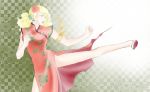  blonde_hair chinadress chinese_clothes earrings female final_fantasy final_fantasy_iv final_fantasy_iv_the_after flower hair_ornament kick long_hair open_mouth rose silvia_(horizon) solo ursula_leiden yellow_eyes 