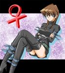  belt blue_eyes boots breasts brown_hair card_pendant genderswap high_heels kaiba_seto shoes takahara_rinko thigh-highs thigh_boots thighhighs venus_symbol yu-gi-oh! yuu-gi-ou yuu-gi-ou_duel_monsters 