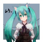  1girl :t ahoge animal_ears as_(27273212) cat_ears green_eyes green_hair hatsune_miku long_hair solo twintails vocaloid 