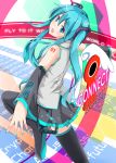  1girl aqua_eyes aqua_hair hatsune_miku long_hair ok-ray open_mouth outstretched_arms skirt solo spread_arms thigh-highs twintails vocaloid wings 