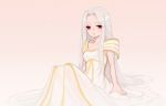  1girl dress fate/zero fate_(series) irisviel_von_einzbern long_hair medemoisellecu red_eyes sitting white_hair 