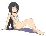  1girl akemi_homura barefoot bikini black_hair highres long_hair mahou_shoujo_madoka_magica swimsuit violet_eyes zokubutsu 