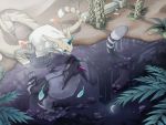  animal aqua_eyes horns no_humans pixiv_fantasia pixiv_fantasia_new_world red_eyes stare tail water yaguraba_tekka 