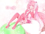  1girl boots character_name detached_sleeves hatsune_miku long_hair necktie open_mouth pink_eyes pink_hair rua_(abcd29211) sakura_miku sitting skirt solo thigh-highs thigh_boots twintails very_long_hair vocaloid 