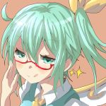  1girl :q daiyousei fairy_wings glasses green_eyes green_hair hair_ribbon kuromu_(underporno) red-framed_glasses ribbon side_ponytail solo symbol-shaped_pupils tongue touhou wings 
