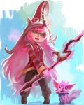  1girl animal_ears green_eyes hat league_of_legends long_hair looking_at_viewer lulu_(league_of_legends) pink_hair pix solo staff witch_hat yy6242 