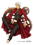  1boy archer character_name fate/stay_night fate_(series) gears sitting solo title_drop uka_(color_noise) white_hair 