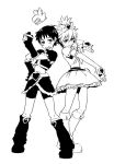  2boys :3 bow cosplay crossdressinging cure_black cure_black_(cosplay) cure_white cure_white_(cosplay) elbow_gloves frills gloves hair_bow half_updo heart ikari_shinji lineart mass_production_eva midriff multiple_boys nagisa_kaworu neon_genesis_evangelion shorts_under_skirt skirt tomodachinko 