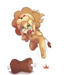  +_+ 1girl animal_costume blonde_hair boned_meat fate/apocrypha fate/tiger_colosseum fate_(series) food green_eyes highres jewelry lion_costume meat necklace red_eyes saber_lion_(cosplay) saber_of_red solo tail tusia 