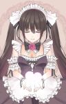  1girl breasts brown_hair closed_eyes frills heart kagerou_(shadowmage) long_hair smile solo twintails 