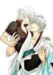  1boy 1girl artist_request dual_persona female genderswap gintama holding japanese_clothes looking_at_viewer male sakata_gintoki short_hair silver_hair 