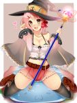  :d belt blush boots breasts cape cleavage detached_sleeves fantasy fay hair_ribbon hat heart large_breasts midriff navel open_mouth original pink_hair ribbon skirt slime smile staff thigh-highs witch_hat zettai_ryouiki 