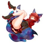  1girl arms_behind_back blush bobomaster boots bottomless bow cape dress hair_bow hands_clasped highres long_sleeves nukekubi red_eyes redhead sekibanki short_hair solo touhou 