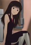  black_dress black_hair dress haruyama long_hair maruyama_takako panties piano_no_mori pipe sitting sleeveless smile thigh-highs toilet underwear 