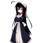  1girl absurdres black_hair collar highres kiyomin long_hair looking_at_viewer original red_eyes simple_background solo very_long_hair white_background 