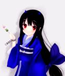  1girl black_hair blush highres japanese_clothes kimono kiyomin long_hair looking_at_viewer original red_eyes solo 
