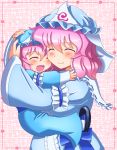  2girls child closed_eyes hat hug ko-yuyuko mother_and_daughter multiple_girls pink_hair saigyouji_yuyuko shin&#039;en_(gyokuro_company) smile touhou triangular_headpiece wavy_hair wide_sleeves 