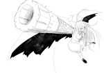  arm_cannon bow breasts cape dress foreshortening from_above hair_bow large_breasts long_hair looking_at_viewer monochrome niwatazumi pantyhose reiuji_utsuho space torn_pantyhose touhou very_long_hair weapon 