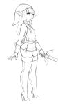  1girl bare_shoulders boots bracer flat_chest hat high_heels lm_(legoman) long_hair master_sword monochrome panties pointy_ears princess_zelda shoes side-tie_panties sketch skyward_sword solo the_legend_of_zelda thigh-highs thigh_boots tunic underwear 