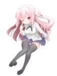  1girl long_hair nightmare_cat pink_eyes pink_hair solo thigh-highs white_background wink 