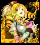  1girl beret blonde_hair blood cup detached_sleeves drill_hair fingerless_gloves flower gloves hair_ornament hat looking_at_viewer magical_girl mahou_shoujo_madoka_magica ninomae solo teacup tomoe_mami twin_drills twintails yellow_eyes 